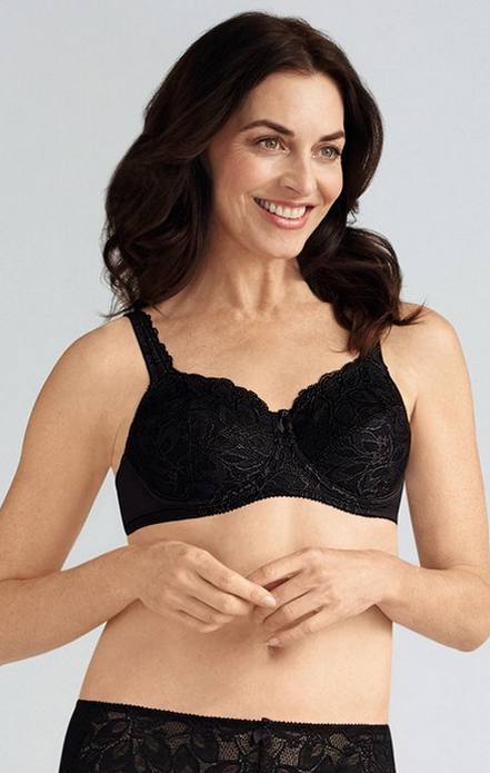 Camille Lace Non-Wired Full Cup Support Bilateral Mastectomy Bra - White /  Black